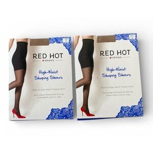 Red Hot Spanx Barest Bare High Waist Shaping Sheers Size 4 180-220 Lbs 2 Pairs N